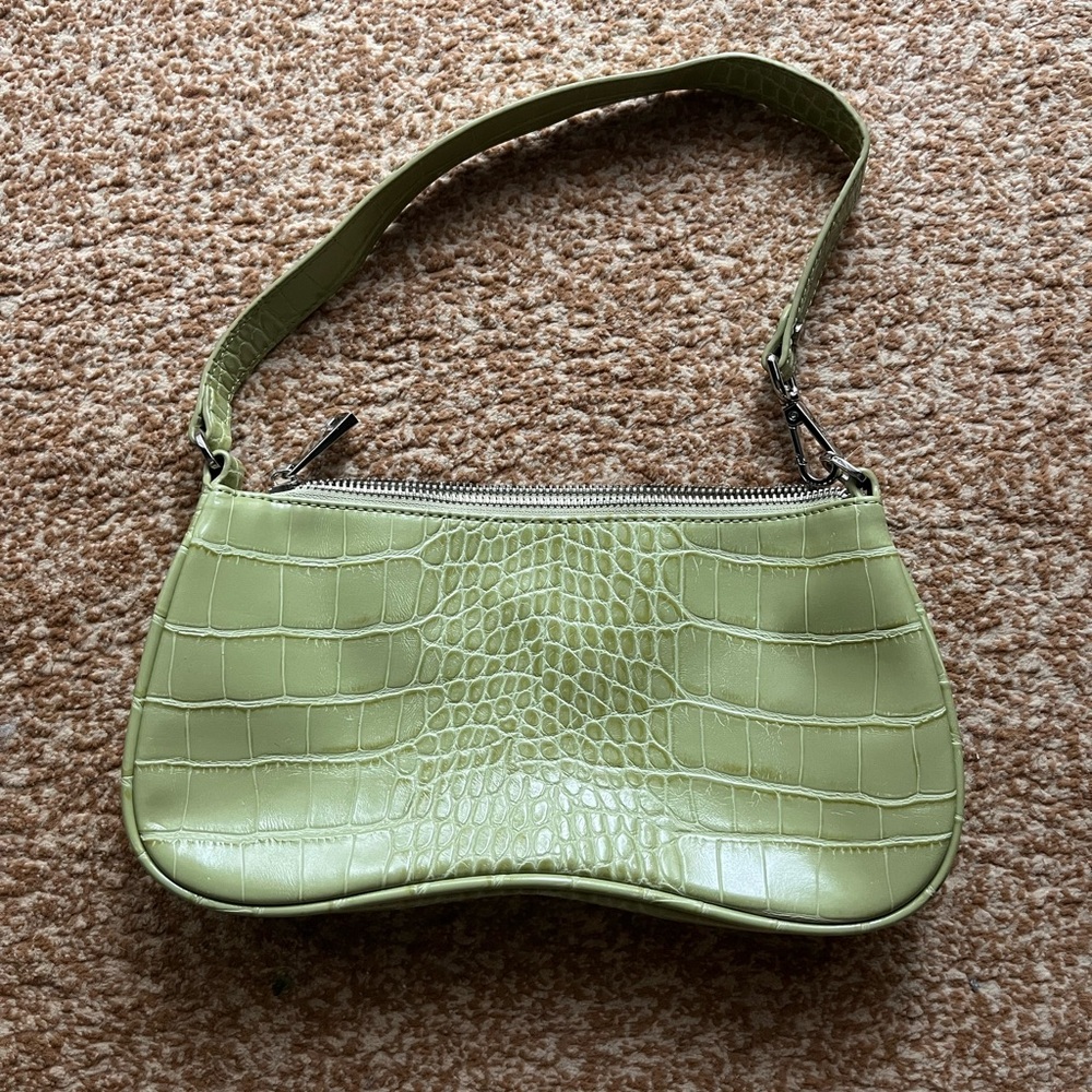 JW PEI Green Crocodile-Embossed Shoulder Bag